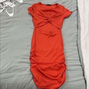 SHEIN Orange Twist-Front Midi Dress